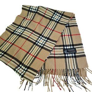 Italy Design Cashmere Blend Novitec Plaid Fringe Scarf Size 12"x64"